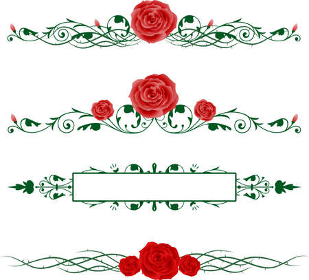 Roses with floral embellishments and borders for designのイラスト素材