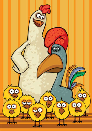 Funny chicken familyのイラスト素材