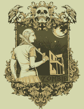 Zombie lady vector art and illustrationのイラスト素材