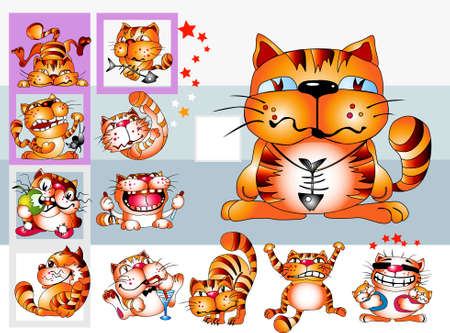 cat set with different poses and emotionsのイラスト素材