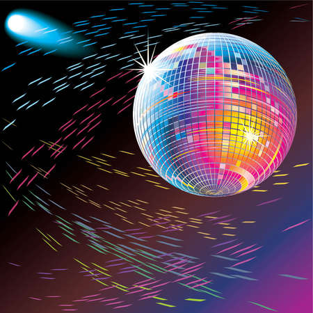 Vector illustration of violet disco ball with light rays isolatedのイラスト素材