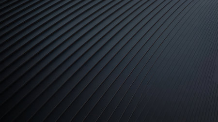 A dark, abstract background characterized by a series of parallel, finely grooved lines that create a sense of depth and dimension. The subtle play of light and shadow across the ridges forms a sophisticated and minimalist pattern. The overall impression is sleek, modern, and clean, suitable for a variety of design applications.の素材