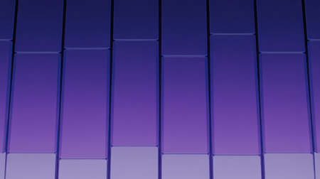 A minimalist abstract design featuring vertical rectangular panels with a smooth gradient from deep blue to light purple.の素材