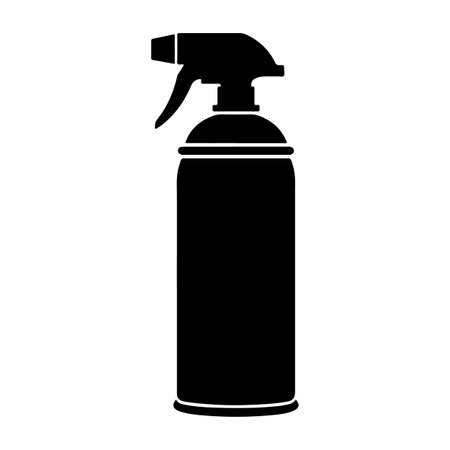 A solid black silhouette of a spray bottle with a trigger nozzle and a rounded base is depicted against a white background.のイラスト素材