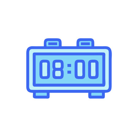 Alarm clock vector line icon. Modern flat design style. Blue color.のイラスト素材