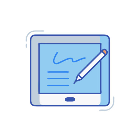 Tablet computer with pencil and document. Modern flat vector illustration.のイラスト素材