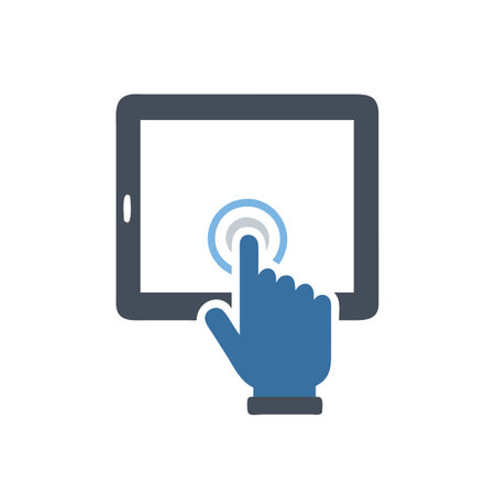 Touch screen tablet icon. Blue on white background. Vector illustration.のイラスト素材