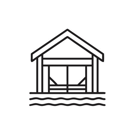 beach house icon over white background, line style, vector illustrationのイラスト素材