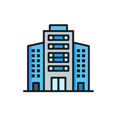 Modern office building icon. Flat color design. Vector Illustration.のイラスト素材