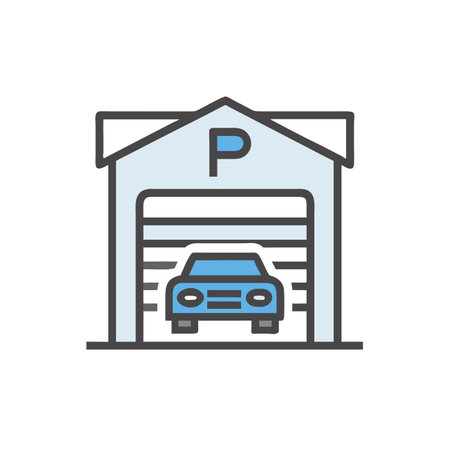 Garage icon in flat style. Garage vector illustration on white isolated background. Garage business concept.のイラスト素材