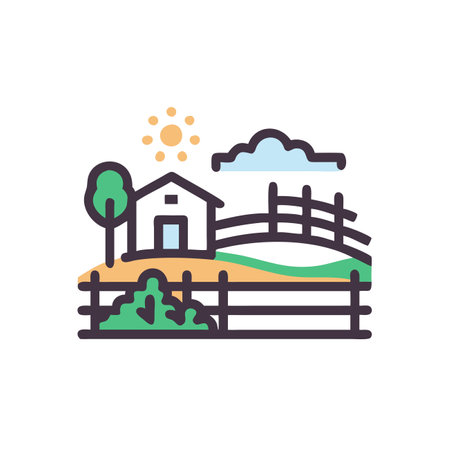 Farm flat color line icon.のイラスト素材