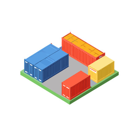 Cargo container isometric icon on white background. Vector illustration.のイラスト素材