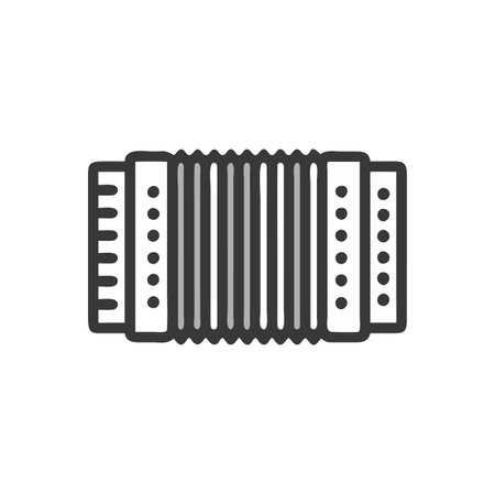 Accordion icon in flat style. Musical instrument vector illustration on white isolated background. Musical instrument business concept.のイラスト素材