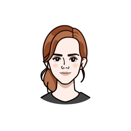 Vector portrait of a girl with brown hair and a black t-shirt