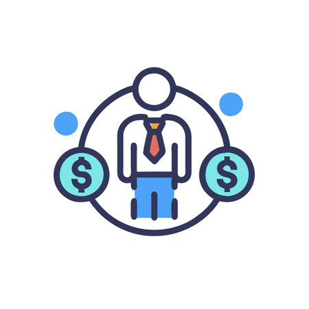 Businessman with dollar signs, vector line icon, flat design.のイラスト素材