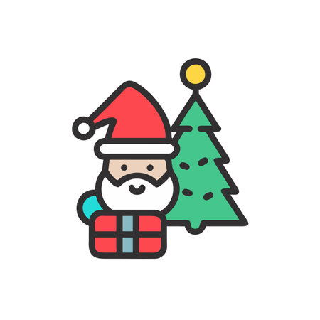 Christmas tree and santa claus flat color icon. Vector illustrationのイラスト素材