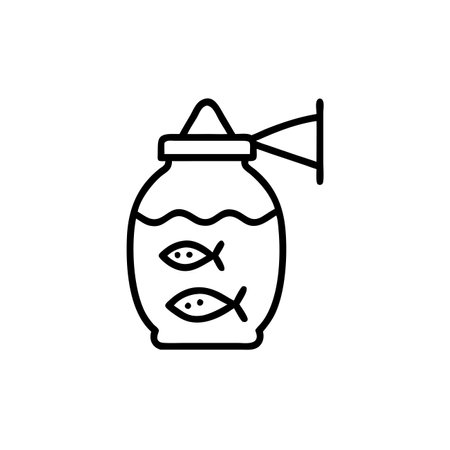 Fish in a jar icon. Simple line vector illustration on white background.のイラスト素材