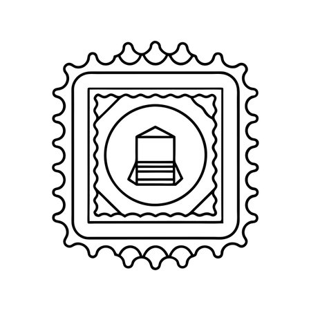 square stamp with fence icon over white background, line style, vector illustrationのイラスト素材