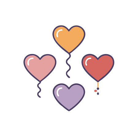 Heart balloons flat color icon. Valentines day, love symbol. Vector illustrationのイラスト素材