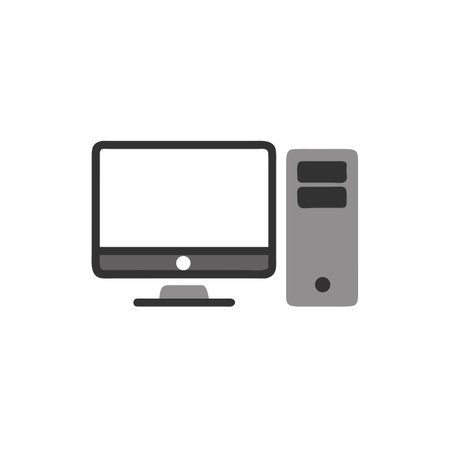 Computer icon in flat style. Monitor pc vector illustration on white isolated background. Computer business concept.のイラスト素材