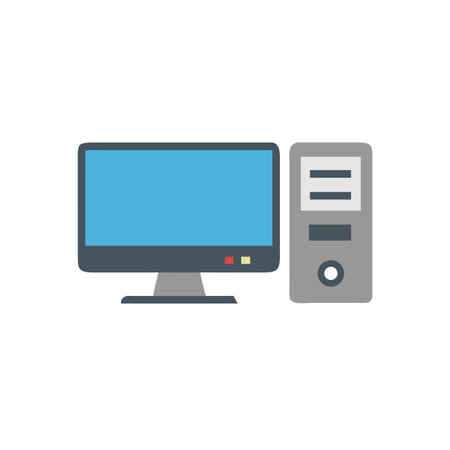Computer icon in flat color style. Electronic device pc vector illustration on white isolated background. Computer business concept.のイラスト素材