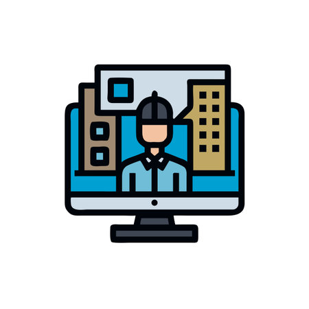 Work from home flat color icon. Vector illustration on white background.のイラスト素材