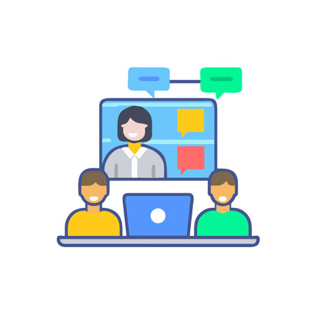 Video conference, online meeting, video call, webinar, webinar, meeting, teamwork, communication, vector illustrationのイラスト素材