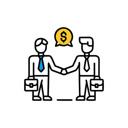 Business deal icon. Two businessmen shaking hands. Partnership concept. Vector illustrationのイラスト素材