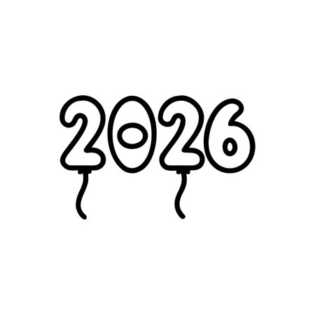 Happy new year 2026. Hand drawn doodle numbers. Vector illustration.のイラスト素材