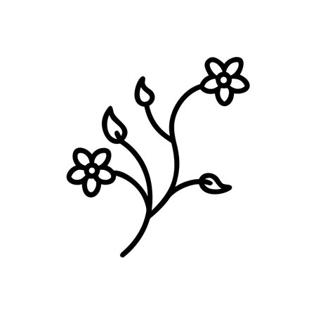branch with flowers icon over white background, line style, vector illustrationのイラスト素材