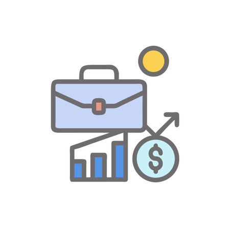 Business and finance concept, briefcase with money and graph, line iconのイラスト素材