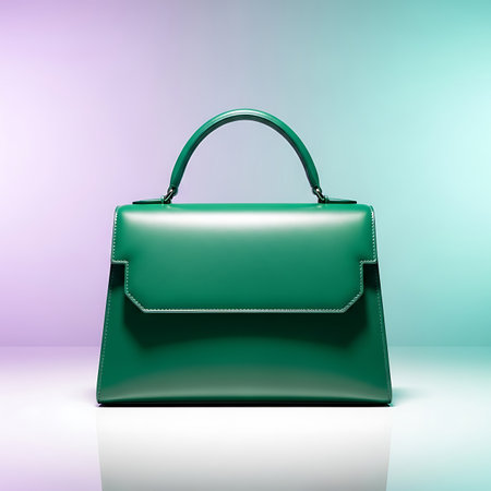 Luxury green leather handbag on a colorful background. 3d renderingの素材