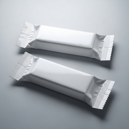 3d rendering of two blank white chocolate bars on a gray backgroundの素材