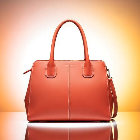 Red leather bag on a white background. 3d render illustration.の素材