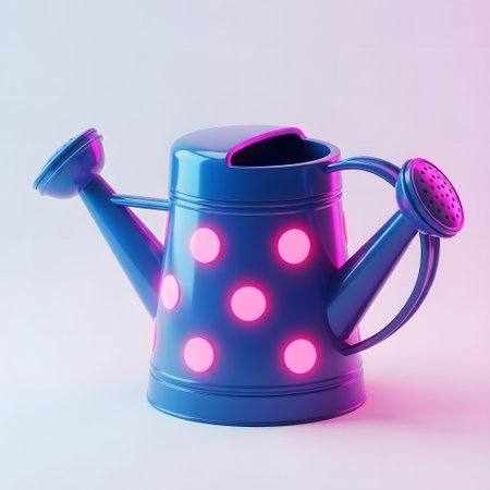 Watering can in blue and pink colors. 3D rendering.の素材