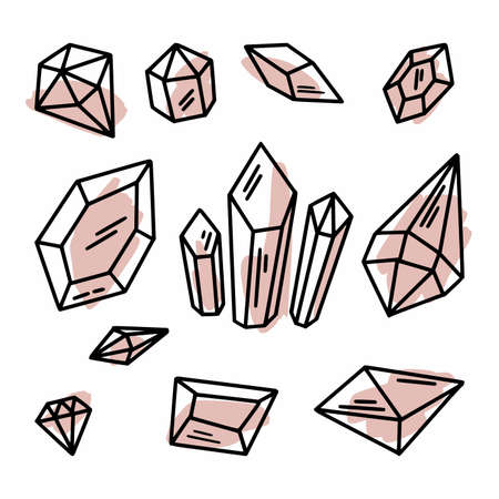 Vector collection of hand-drawn drawings of precious stones and crystals. Vector illustrationのイラスト素材