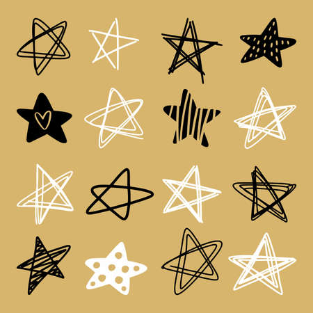 Vector collection of stars drawn by handのイラスト素材