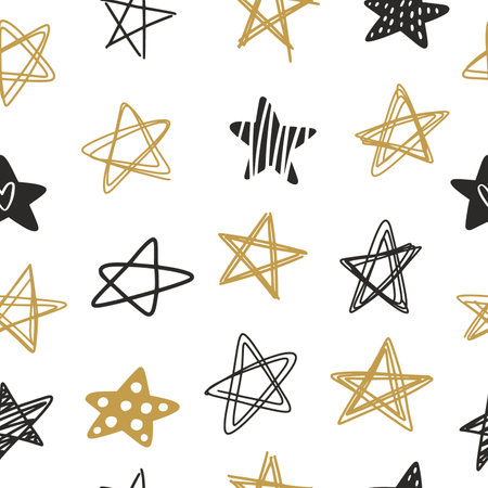 Vector pattern with stars drawn by handのイラスト素材