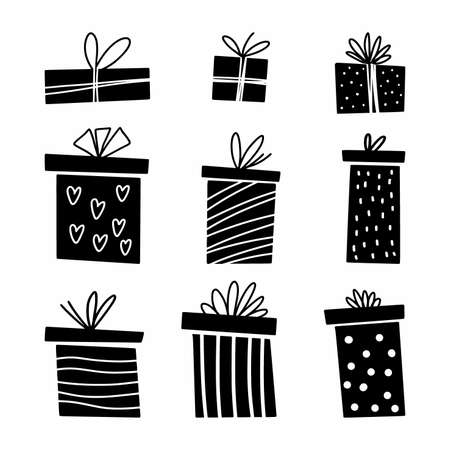 Vector drawing of boxes with gifts drawn by handのイラスト素材