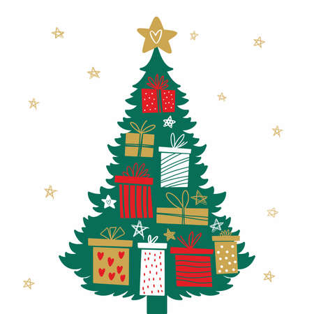 Vector illustration of a Christmas tree with giftsのイラスト素材