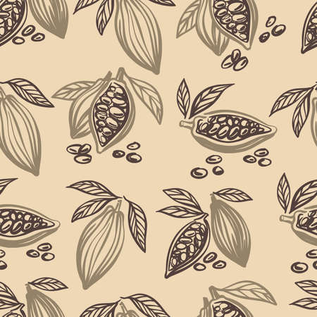 Vector pattern with cocoa beans drawn by handのイラスト素材