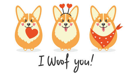 Vector illustration of corgi dogs with hearts and Valentines Dayのイラスト素材