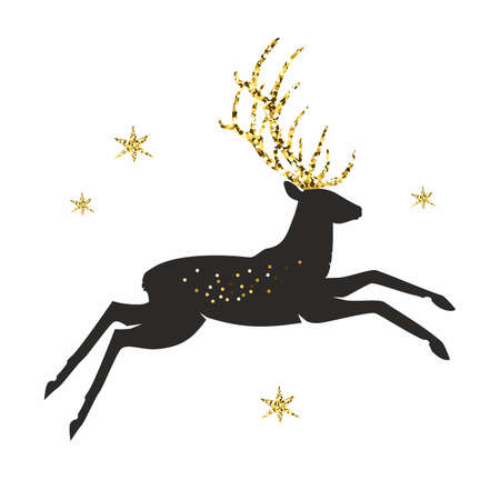 Vector illustration of a deer with golden sequinsのイラスト素材