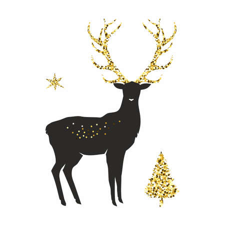 Vector illustration of a deer with golden sequinsのイラスト素材