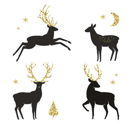 Vector illustration of a deer with golden sequinsのイラスト素材
