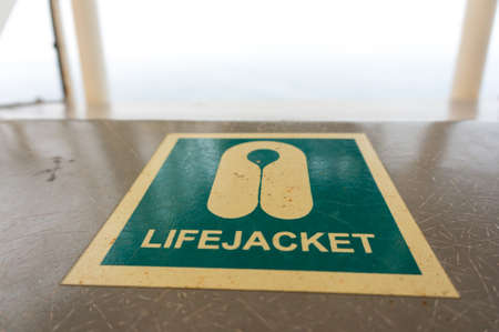 Life jacket storage on offshore jackup drilling rig.の写真素材