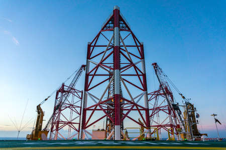 Offshore jackup drilling rig's legs.の写真素材