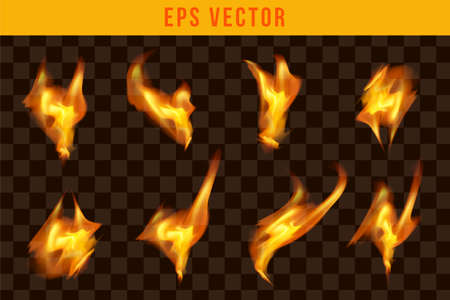 Fire set realistic effect  vector editable glow shine fires isolated objectのイラスト素材