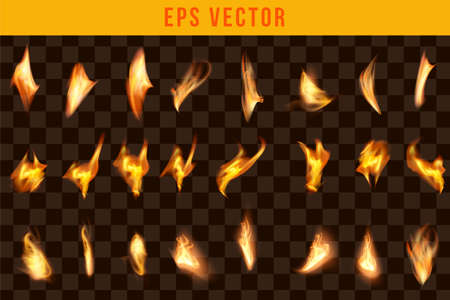 Fire set realistic effect  vector editable glow shine fires isolated objectのイラスト素材
