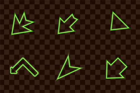 Set of Green arrow light neon effect collection isolated  vector signのイラスト素材